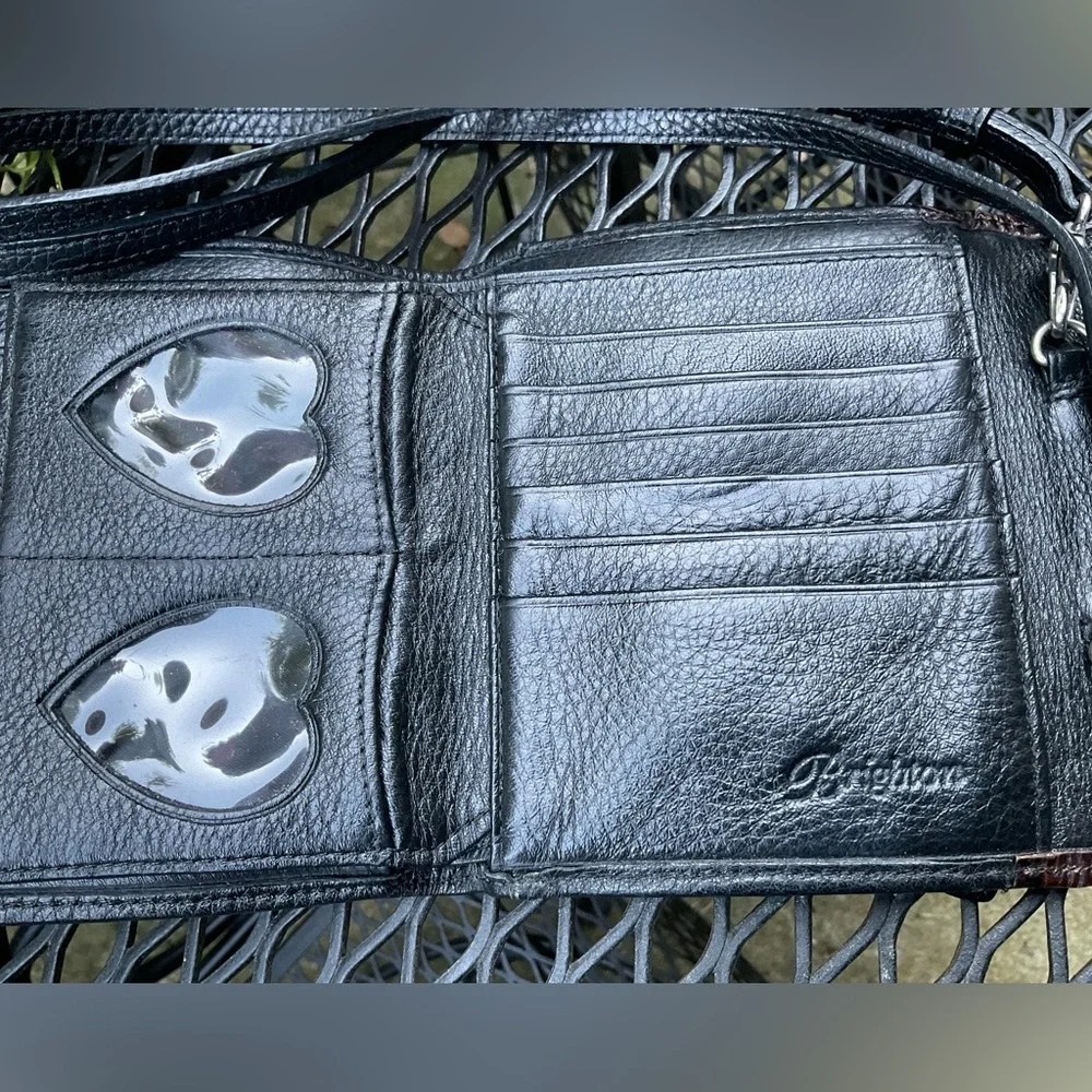 Cute Brighton Black & Brown Silver Heart & Hardware Removable Strap Wallet Bag! - Picture 11 of 16